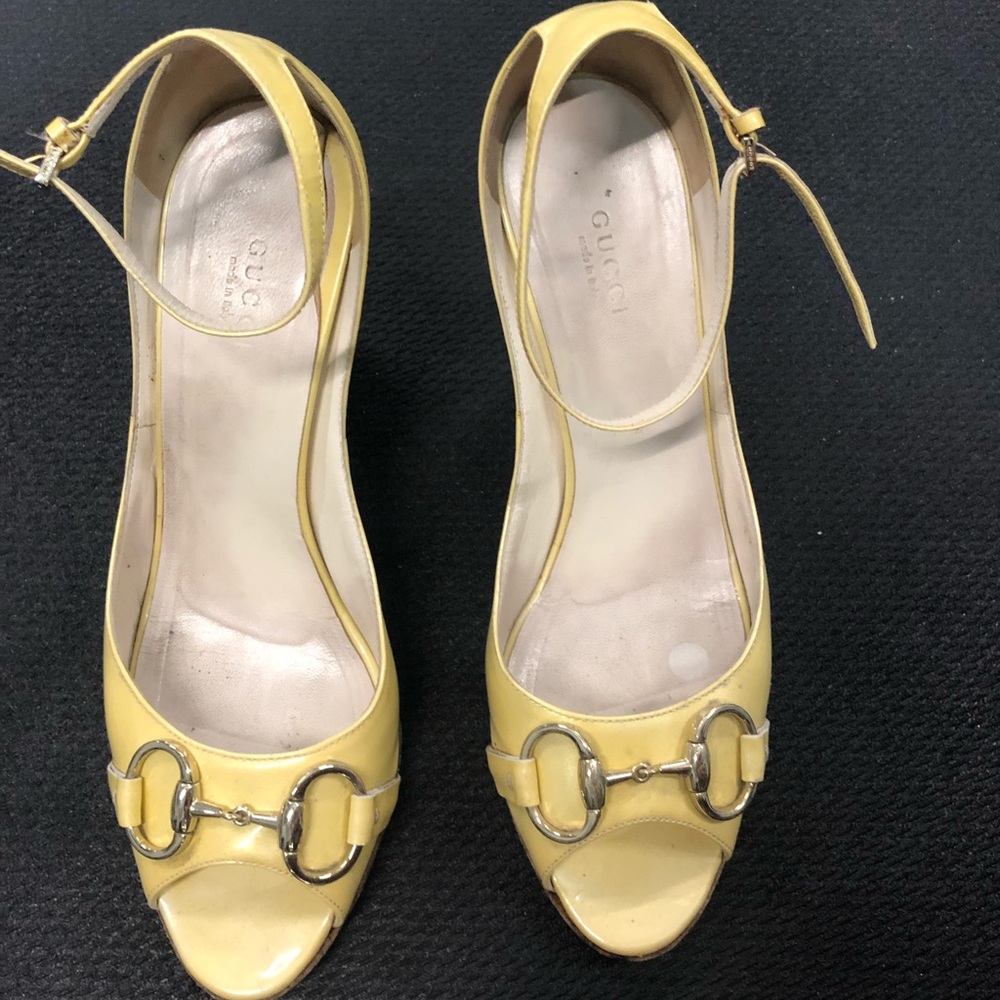 Gucci Summer Wedge Sandals Horsebit Patent Leather